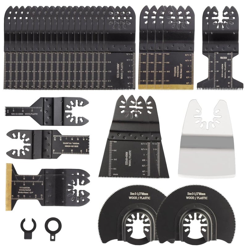 NKF 35 PCS Oscillating Saw Blades, Universal Titanium Multitool Blades fit Wood Plastics Metal, Quick Release Multi Tool Blades Kits for Dewalt Porter Cable Fein Makita and Black & Decker. - Image 1